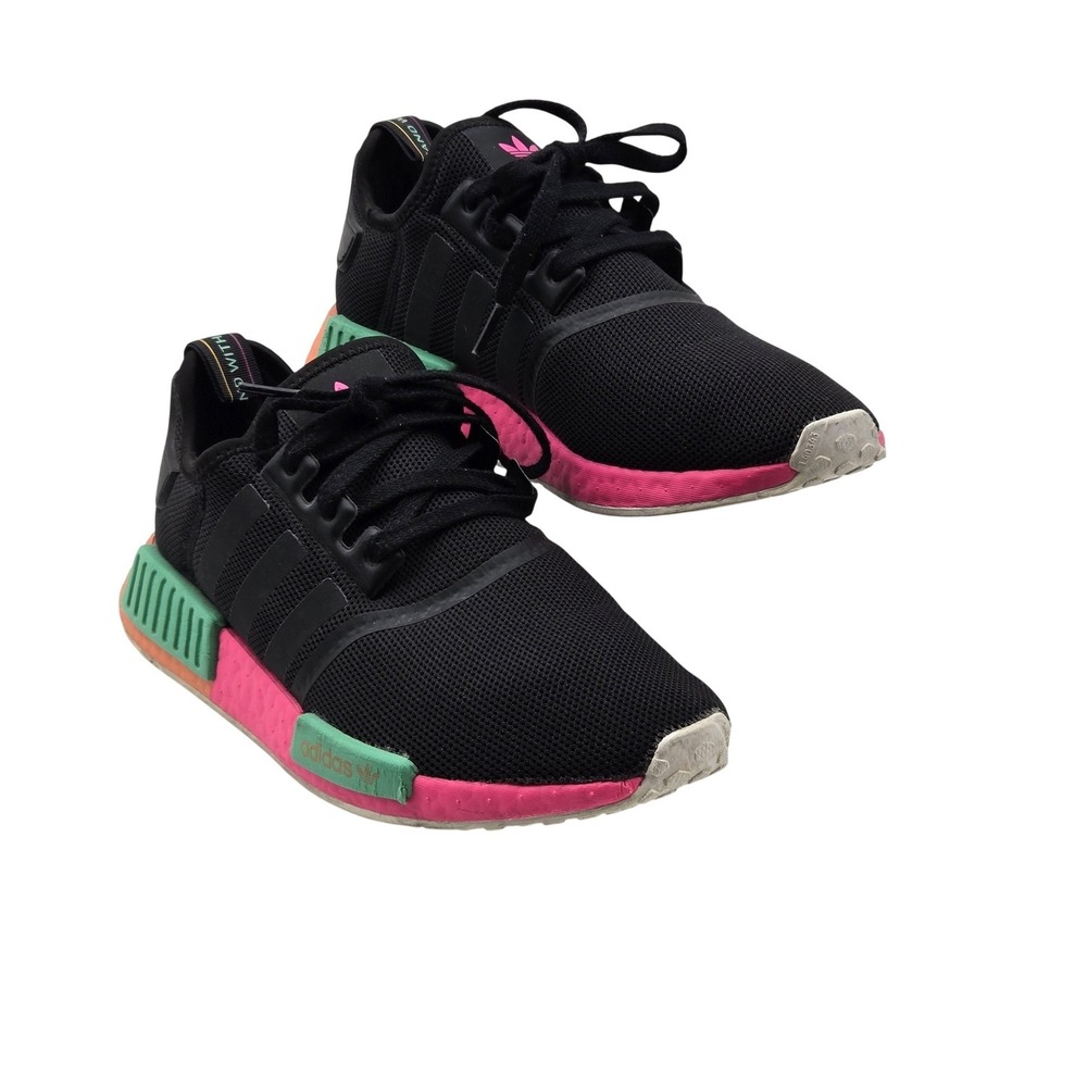 Adidas NMD_R1 Shoes Womens Size 8.5 Black Pink Green Running FX4459 Sneakers